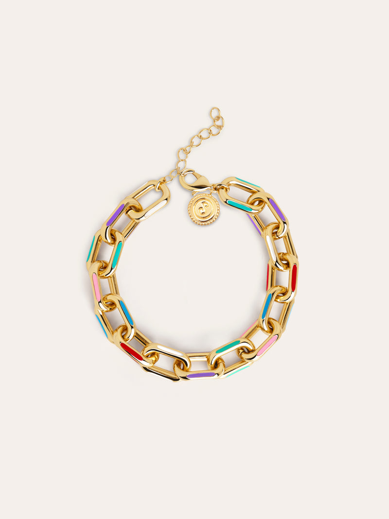 Pulsera Link Rainbow Enamel Acero Baño Oro