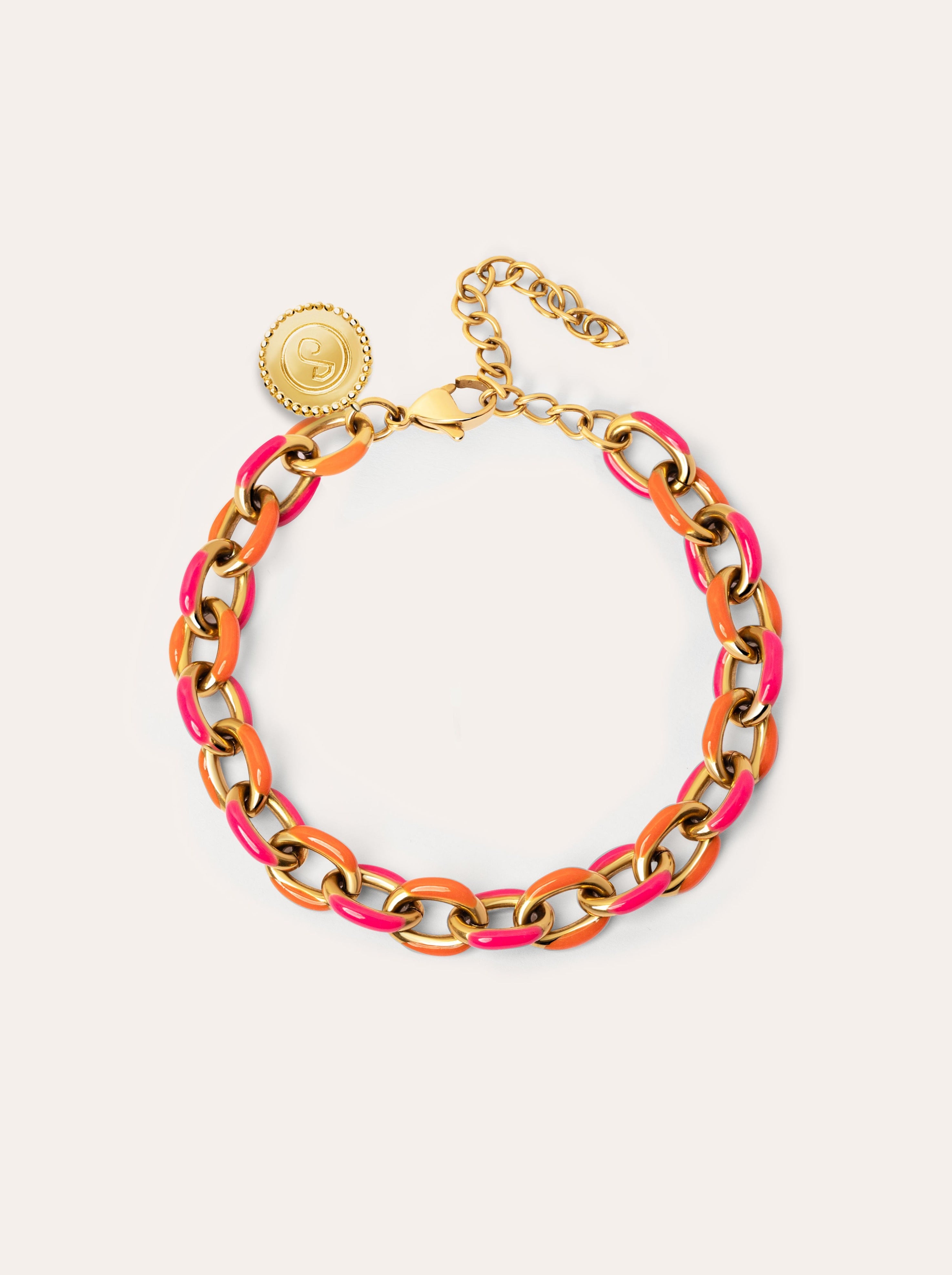 Pulsera Link Tropical Acero Baño Oro