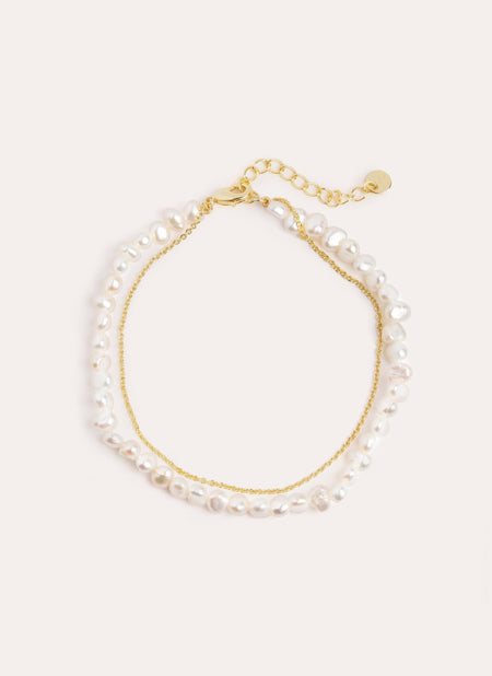 Pulsera Pearl Chain Acero Baño Oro