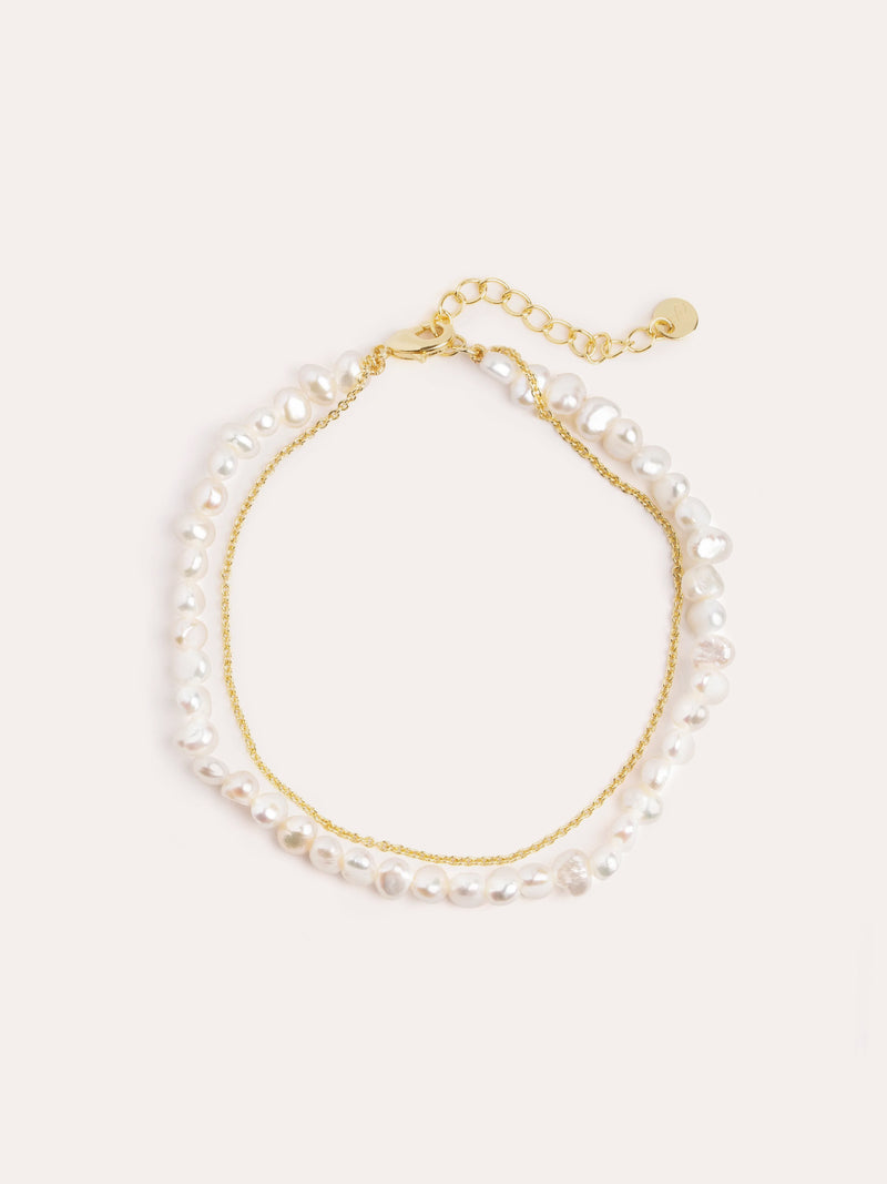 Pulsera Pearl Chain Acero Baño Oro