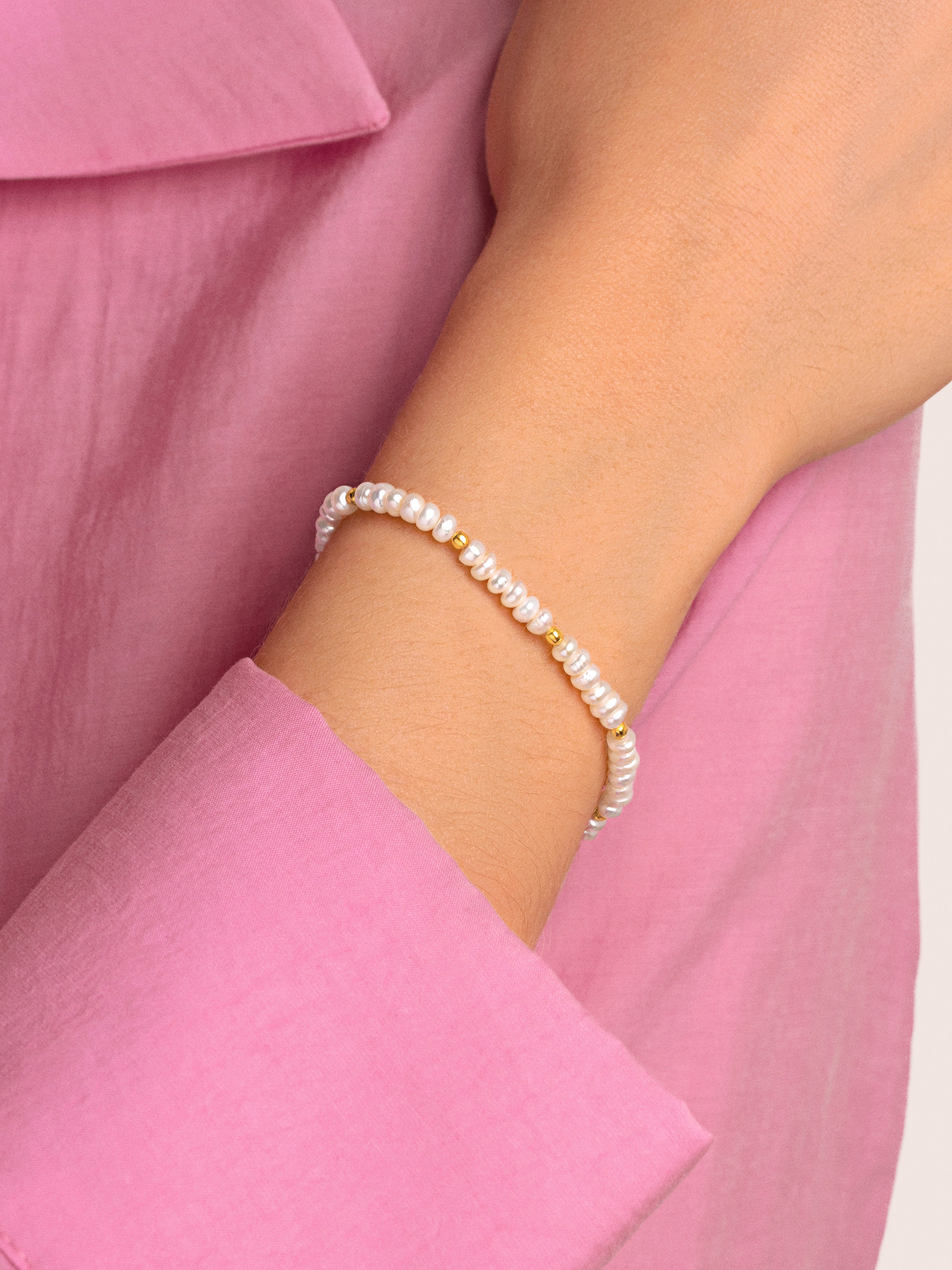 Pulsera Pearls Dots Acero Baño Oro