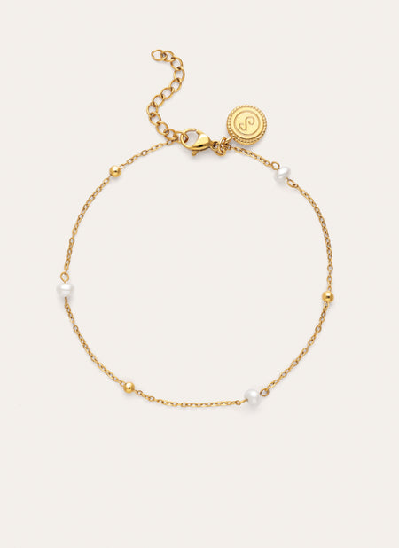 Tobillera Little Pearl Acero Baño Oro