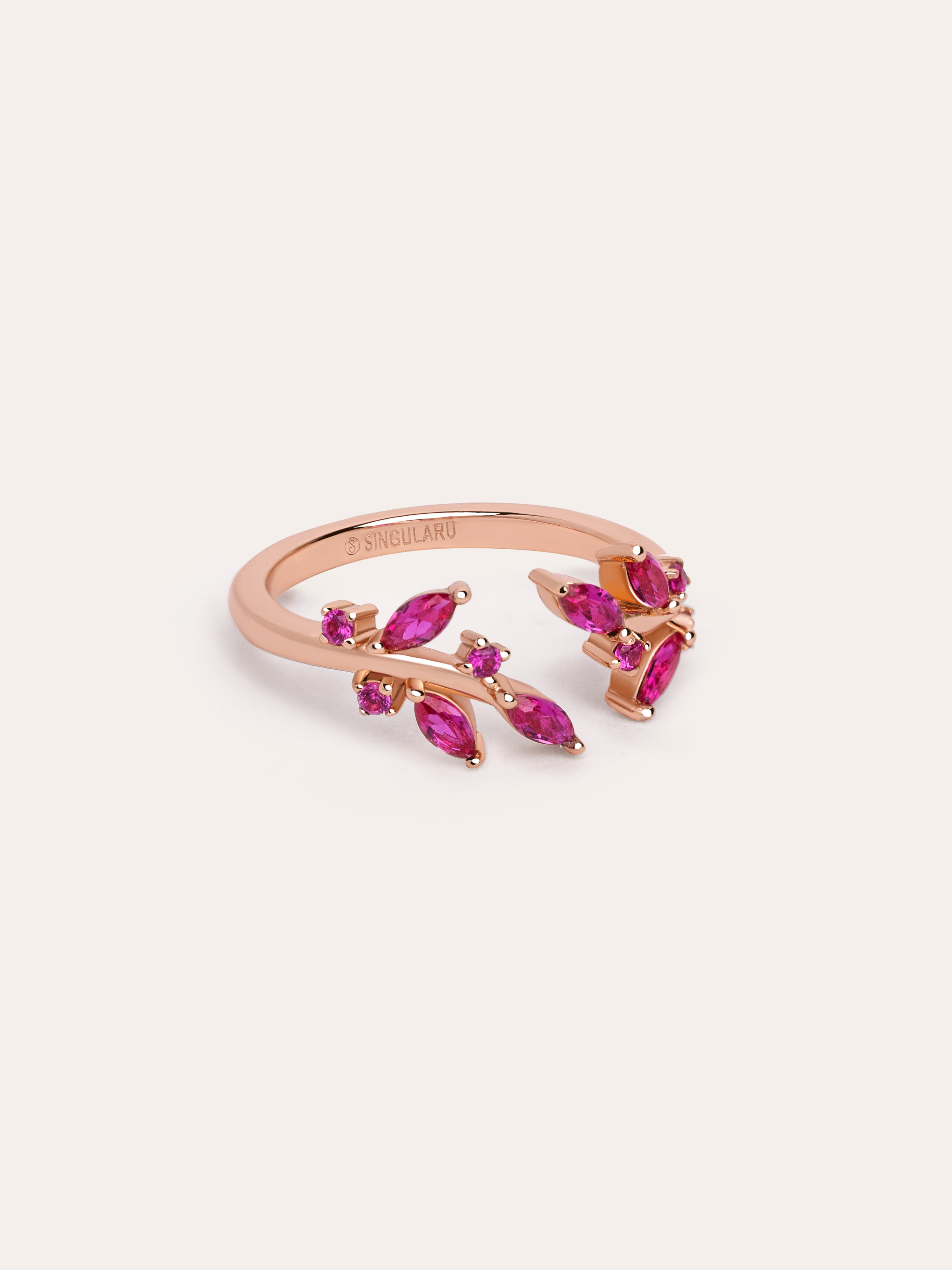 Anillo Buganvilla Raspberry Plata Baño Oro Rosa