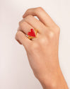 Anillo Lovely Heart Red Enamel Baño Oro