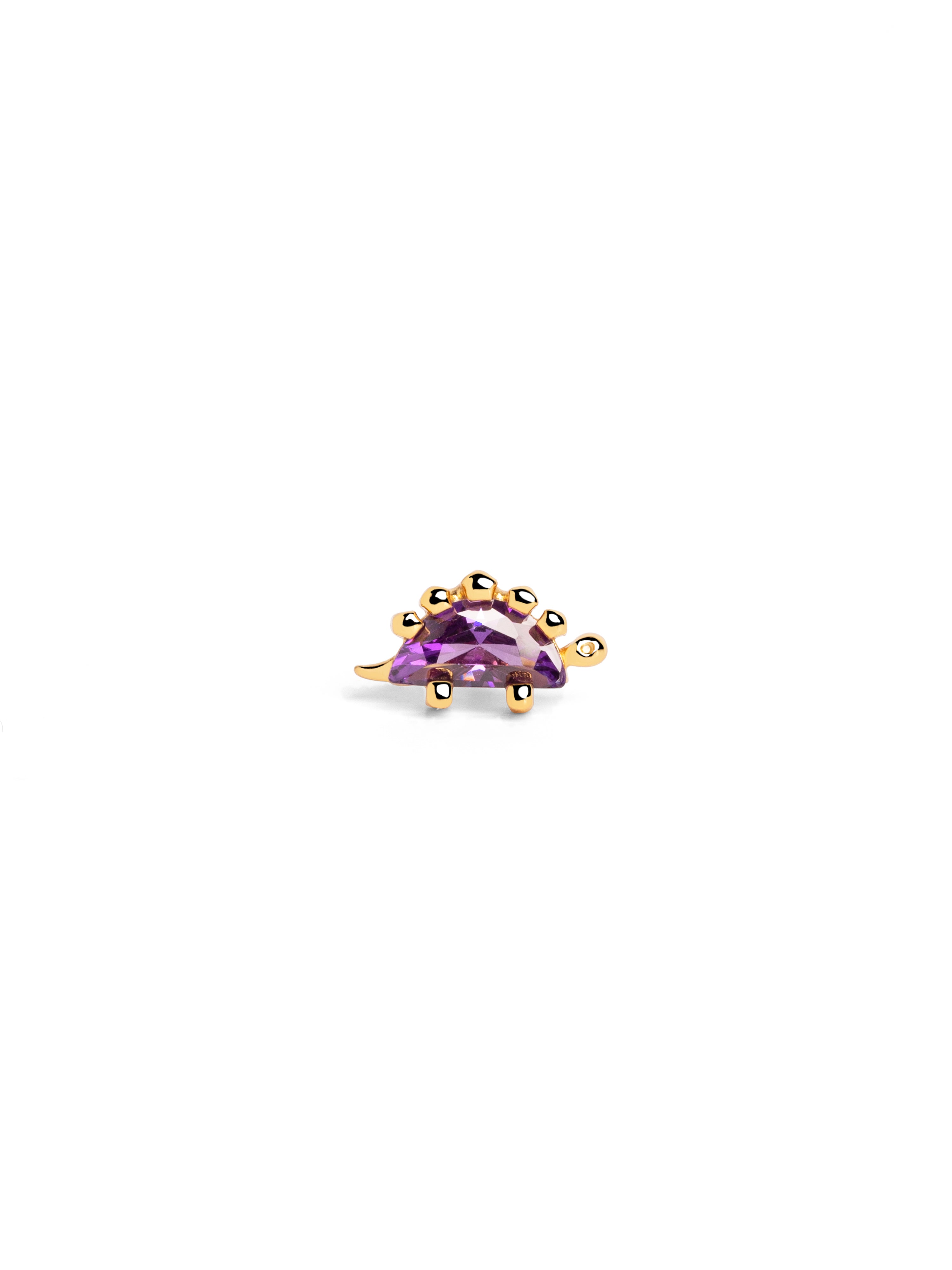 Pendiente Suelto Dinosaurio Piedra Morado Oro 18k